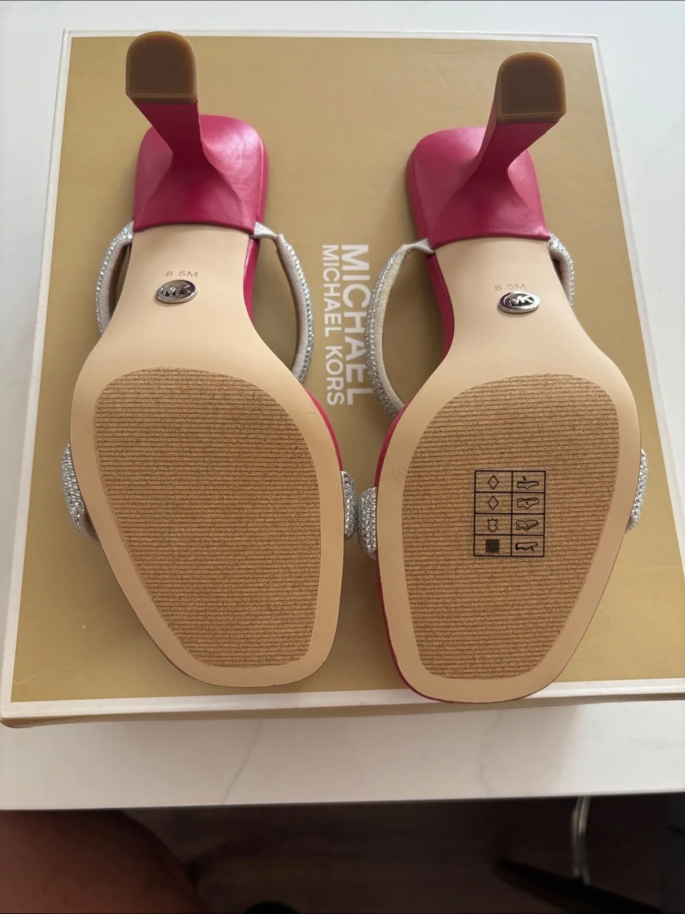 Michael Kors Pink Heeled Sandals with Crystal Straps